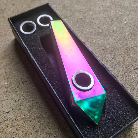 Titanium Rainbow Aura Quartz Pipe - Ethereal Haze