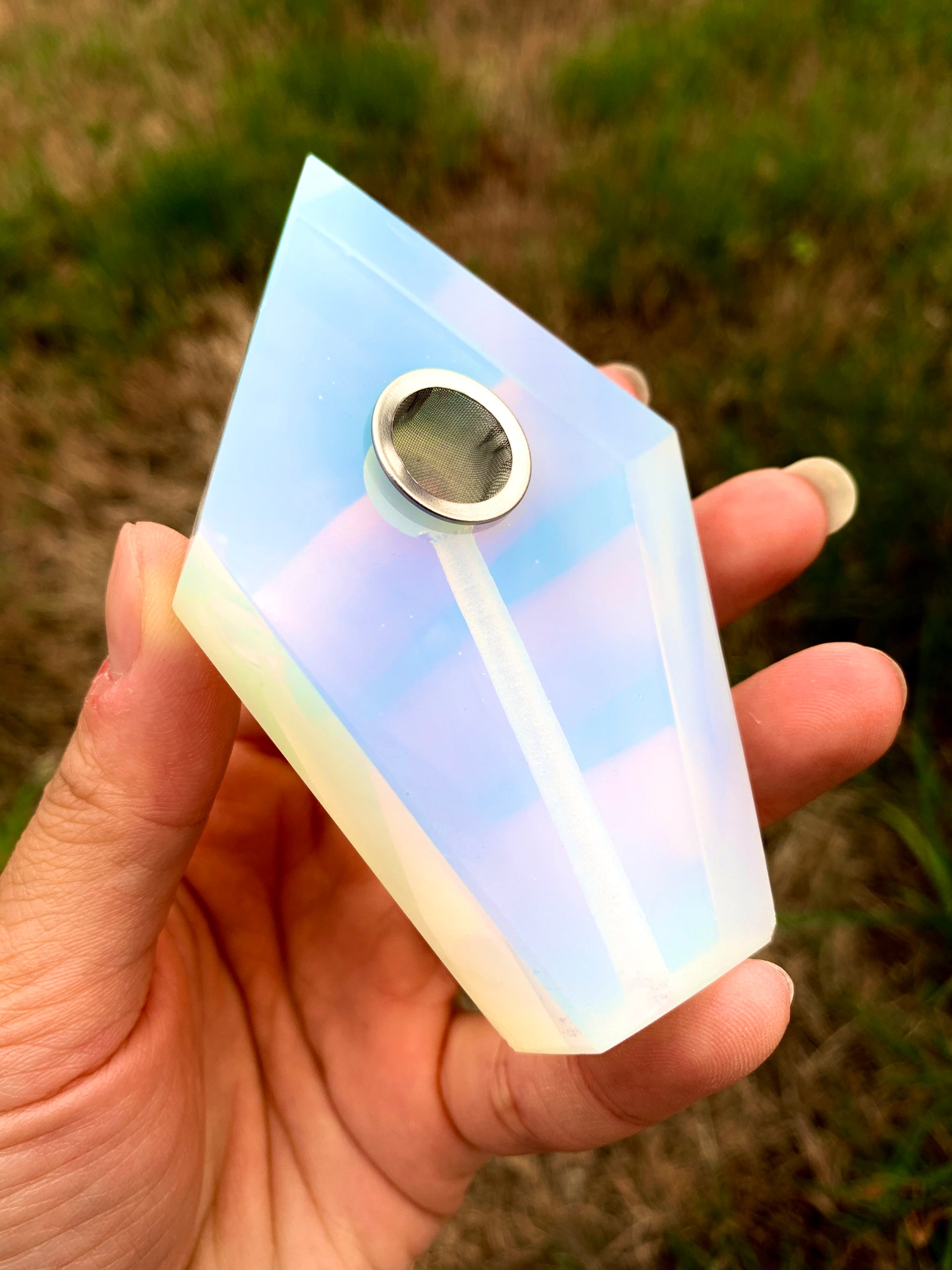 Opalite Pentagonal Crystal Pipe - Ethereal Haze